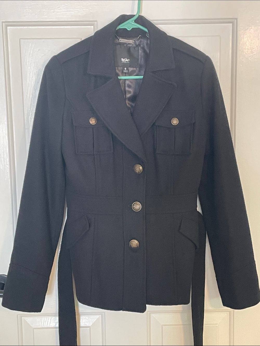 Mossimo Women’s Black Military Jacket Gold Buttons Belted Size S